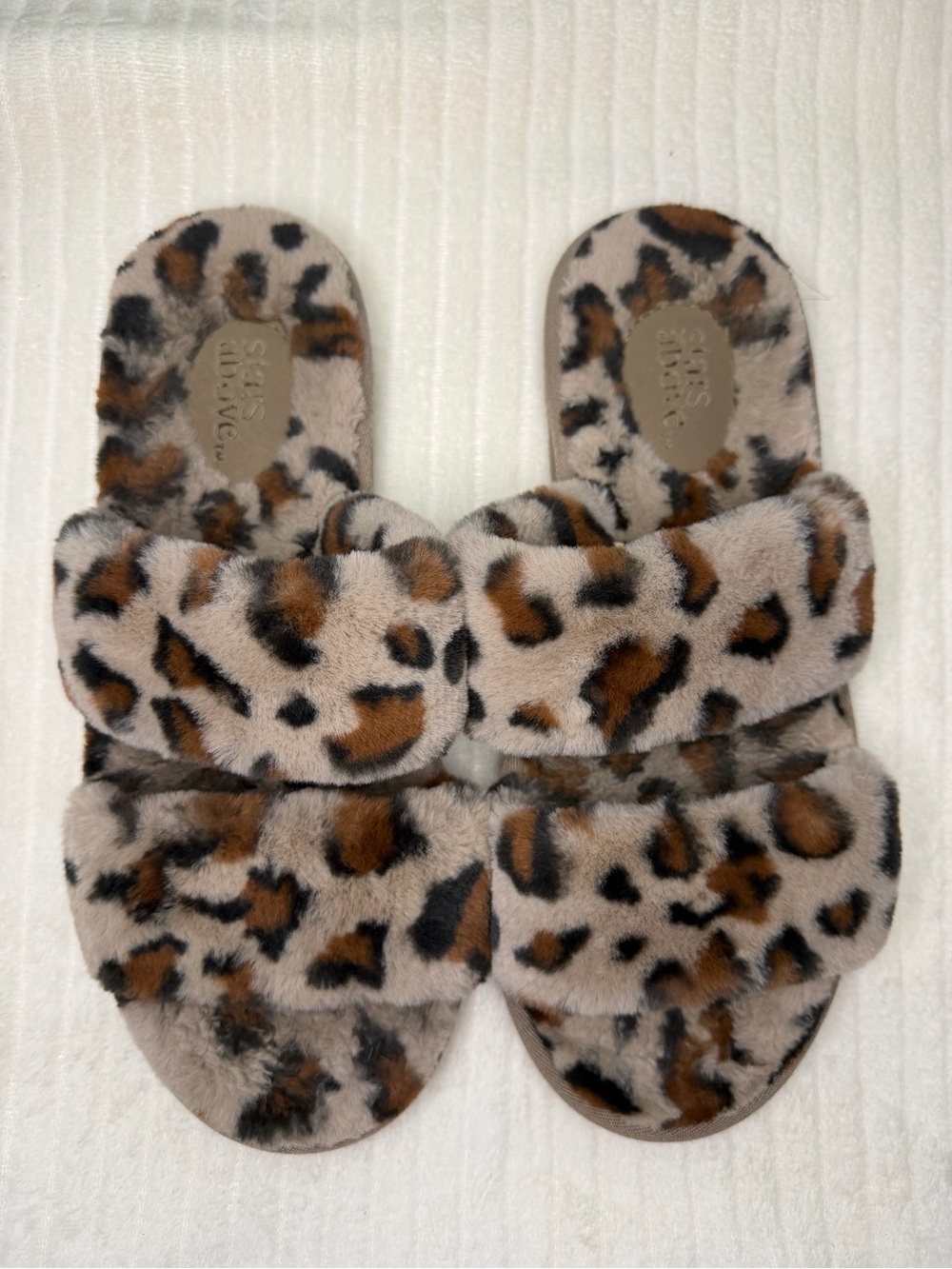 Stars Above Leopard Faux Fur Slide Slippers - Size 10